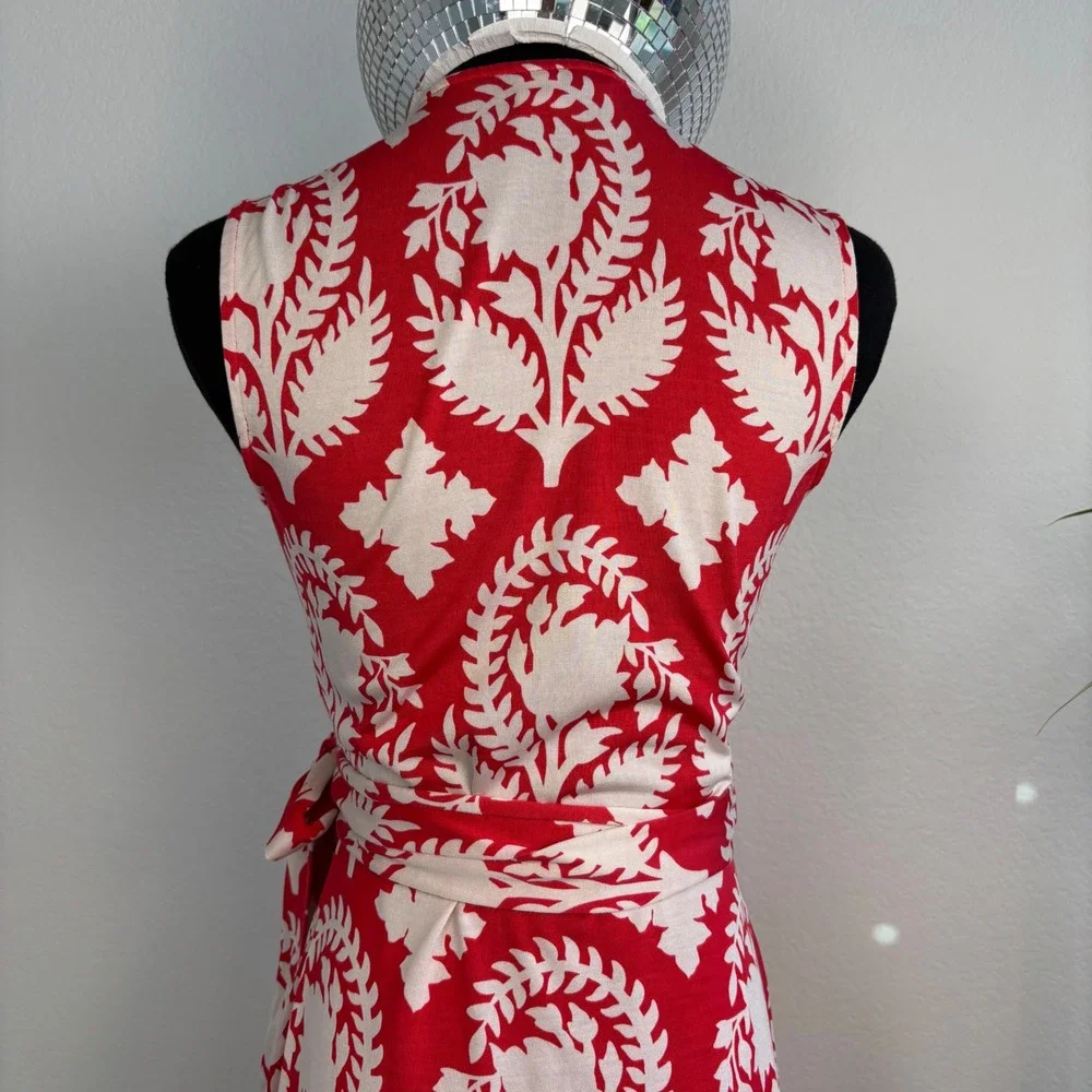 Diane von Furstenberg Yahzi Silk Wrap Dress, Sleeveless Floral | Size 4 Red 70s